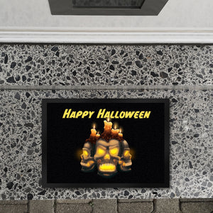 Fußmatte für Halloween mit Totenköpfen und brennenden Kerzen - Happy Halloween