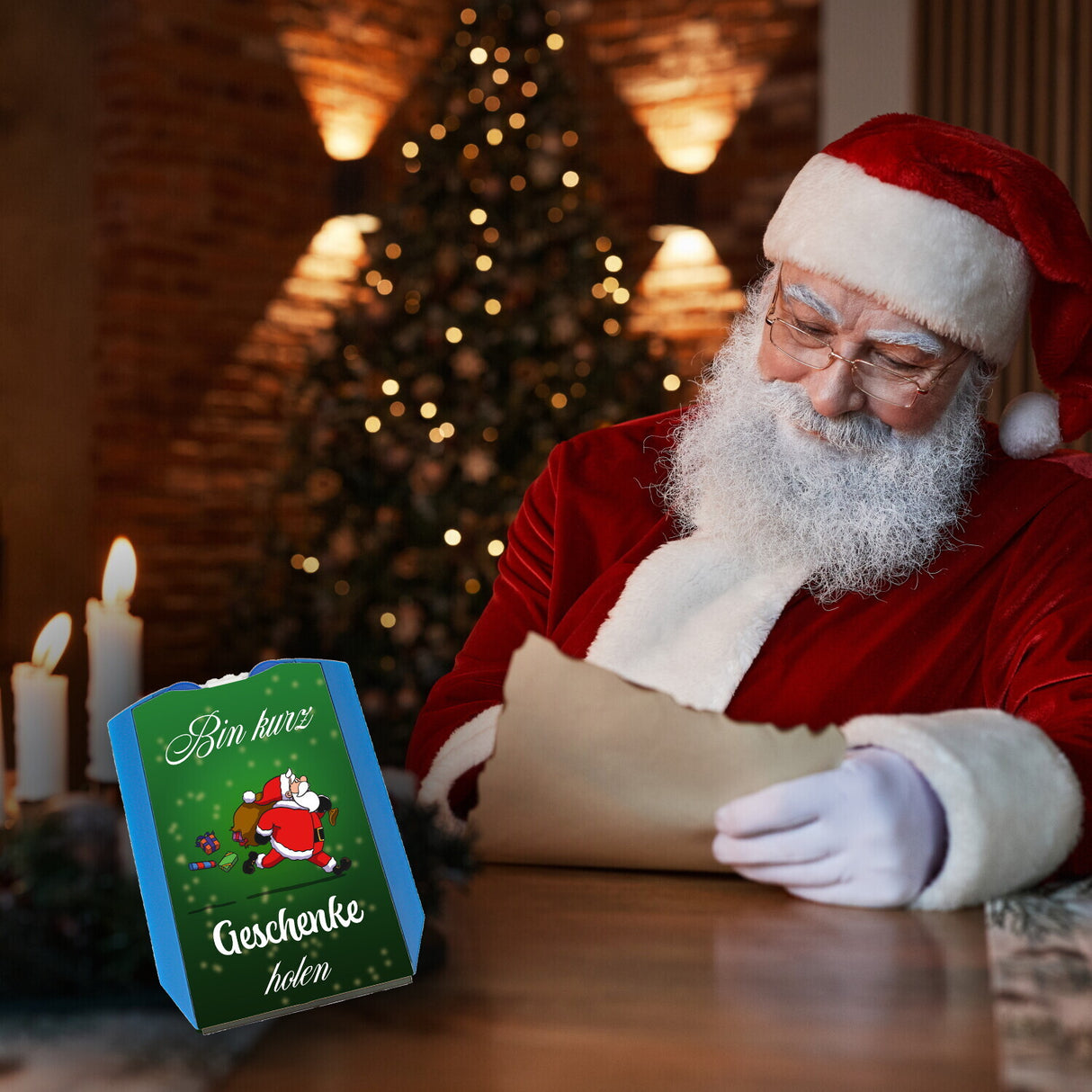 Parkscheibe mit Weihnachtsmann Motiv und Spruch - Bin kurz Geschenke holen