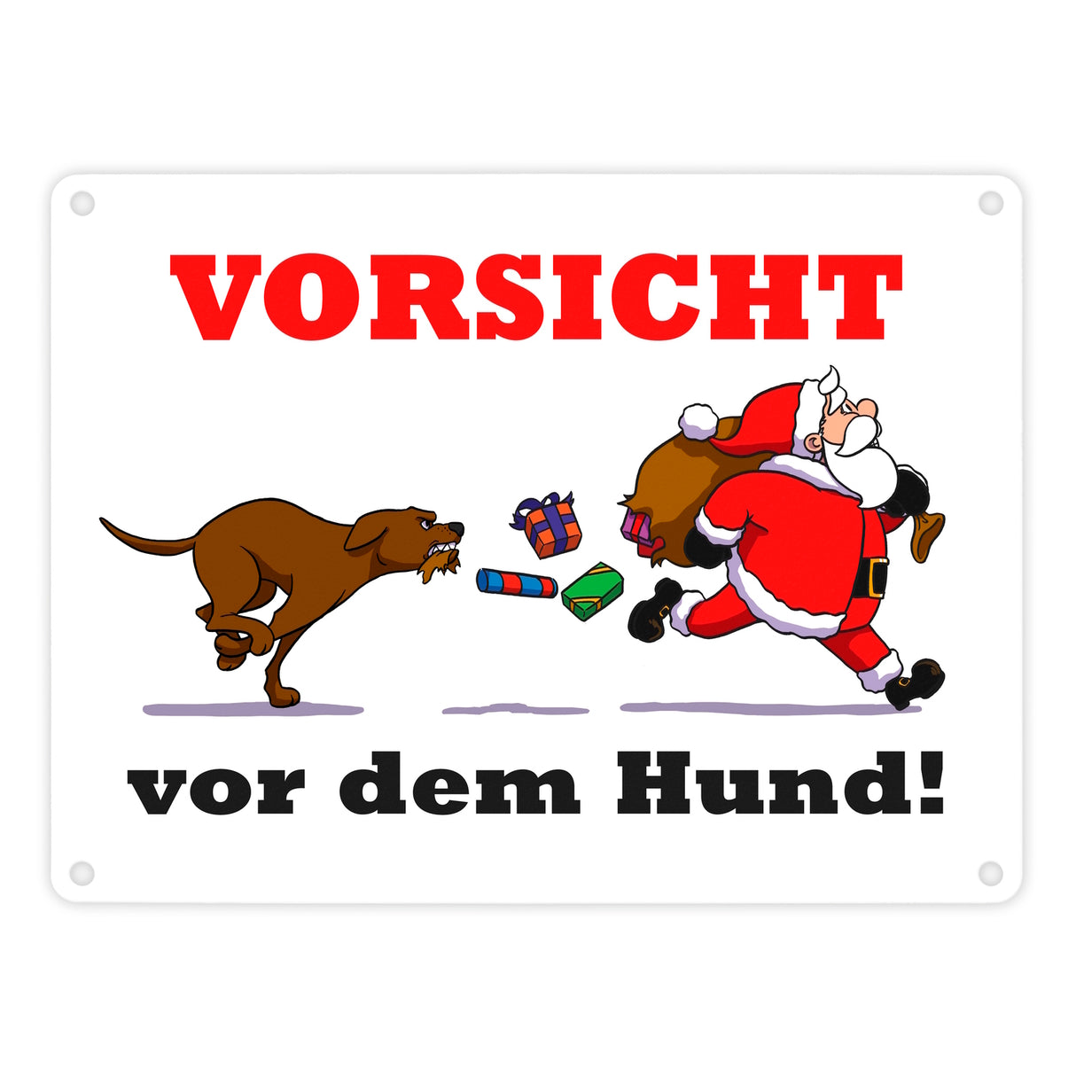 Metallschild mit Spruch und Weihnachtsmotiv - Vorsicht vor dem Hund!