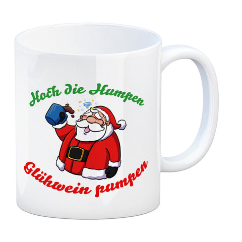 Kaffeebecher mit betrunkenem Weihnachtsmann - Hoch die Humpen, Glühwein pumpen