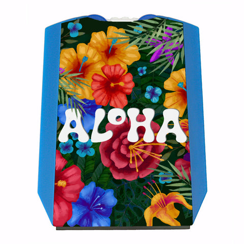 Blumenmotiv mit Aloha Schriftzug Parkscheibe mit zwei Einkaufswagenchips