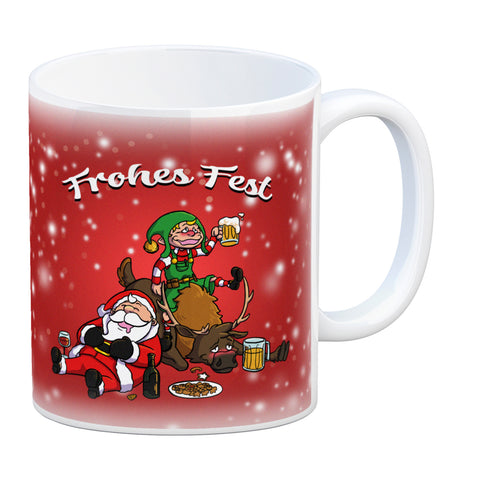 Frohes Fest mit lustigem Weihnachtsmotiv Kaffeebecher