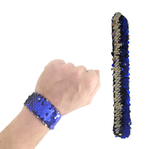 Pailletten Schnapparmband in blau-silber
