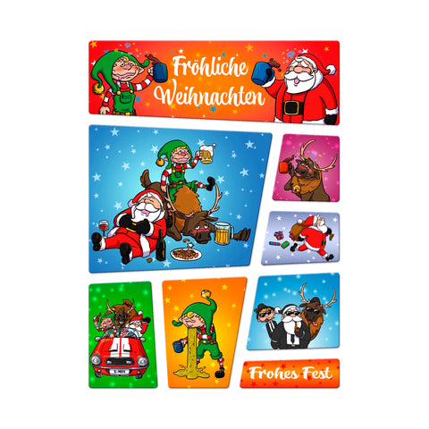 Fröhliche Weihnachten Magnet-Set mit lustigen Weihnachtsmotiven