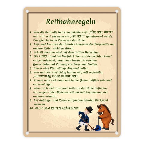 Reitbahnregeln Metallschild in 15x20 cm