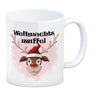 Weihnachtsmuffel witzige Kaffeetasse mit lustlosem Rentier Motiv