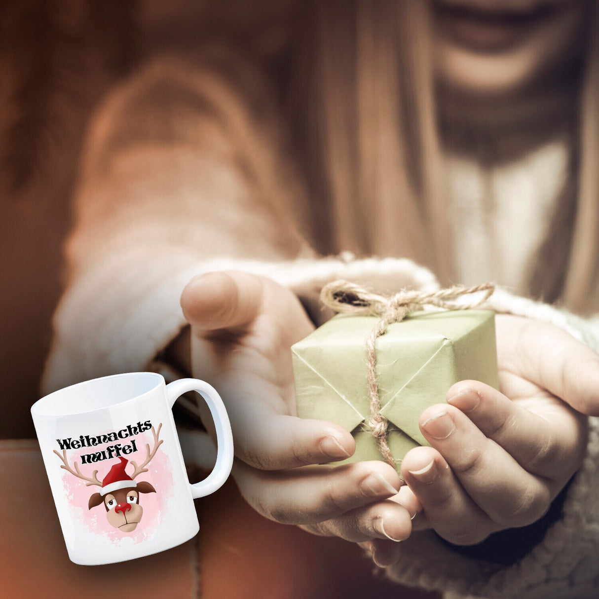 Weihnachtsmuffel witzige Kaffeetasse mit lustlosem Rentier Motiv