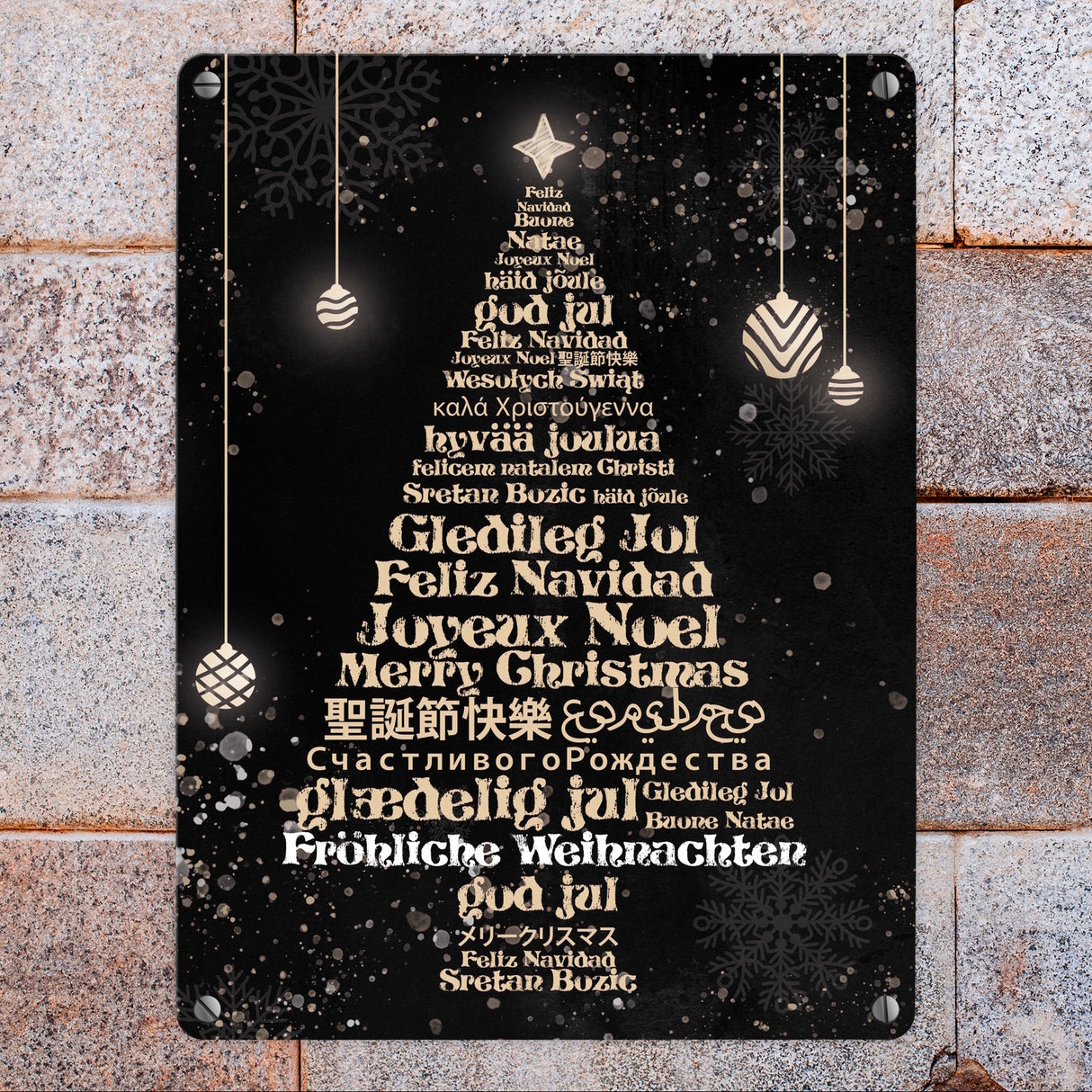 Fröhliche Weihnachten in verschiedenen Sprachen Metallschild