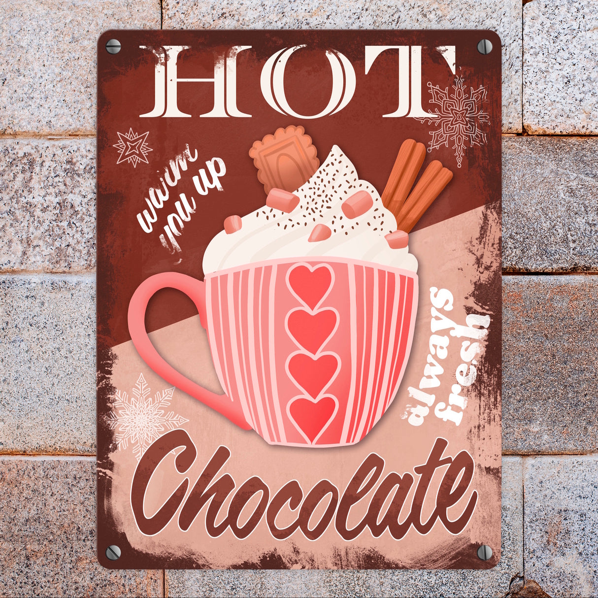 Hot Chocolate dekoratives Metallschild mit heißer Schokolade in braun