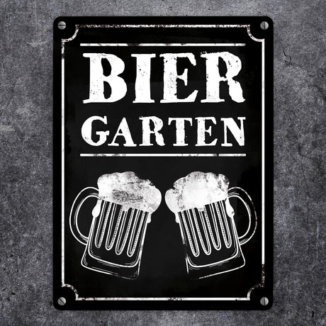 Biergarten Metallschild mit zwei Bierkrügen im Used-Look