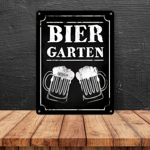 Biergarten Metallschild mit zwei Bierkrügen im Used-Look