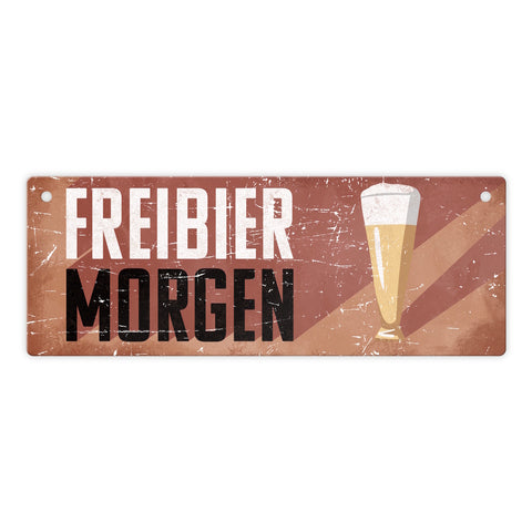 Freibier morgen Metallschild mit Bierglas im Retrolook