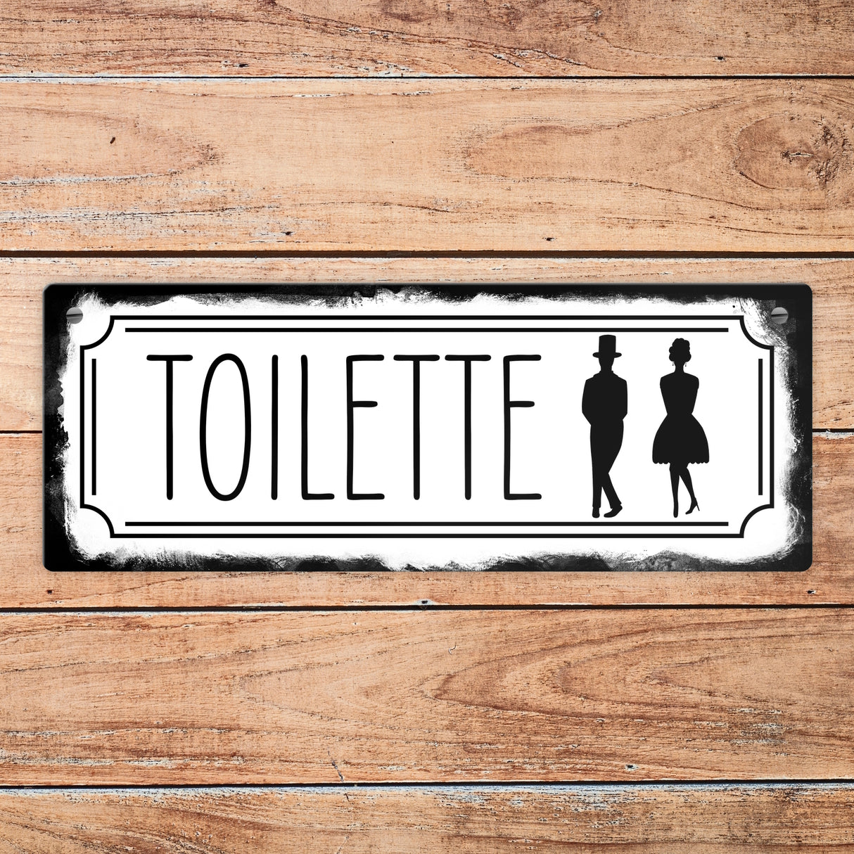 Toilettenschild mit Mann und Frau Metallschild in Retrooptik