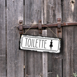 Toilettenschild mit Frau Metallschild in Retrooptik