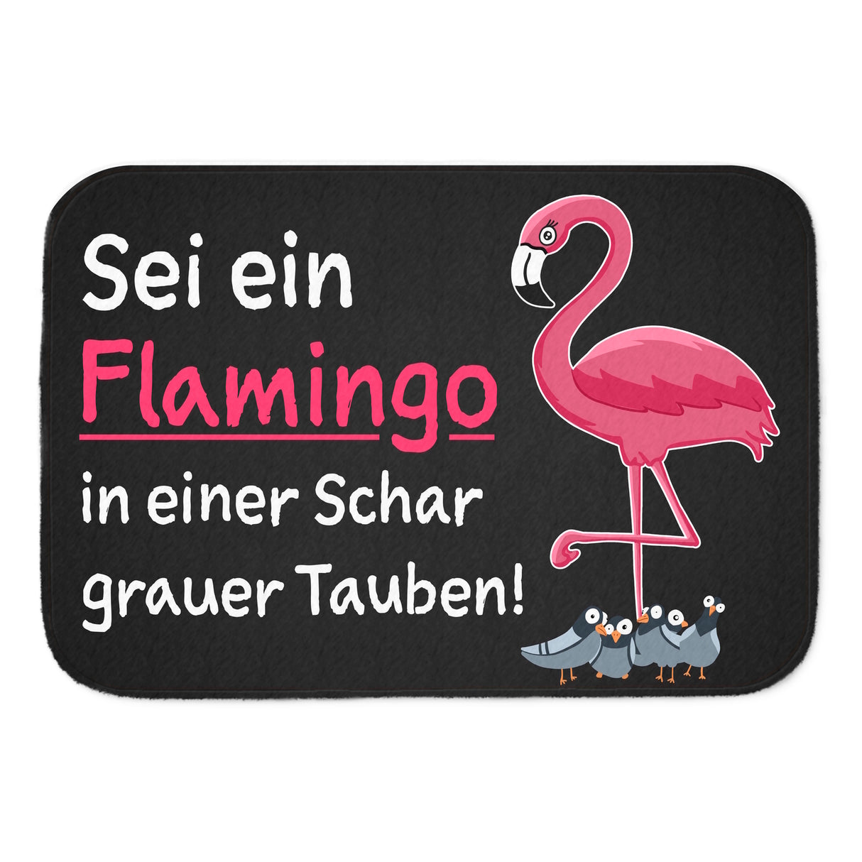 Sei ein Flamingo in einer Schar grauer Tauben Badematte