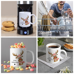 Weihnachten Kaffeebecher mit Rentier und Spruch - Frohe Weihnachten