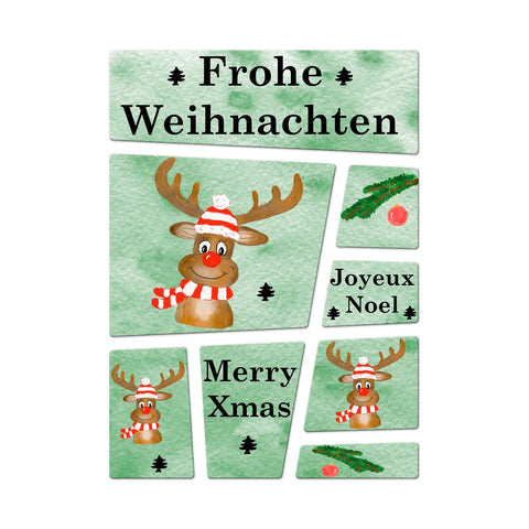 Frohe Weihnachten Rentier Kühlschrankmagnete im 8er Set