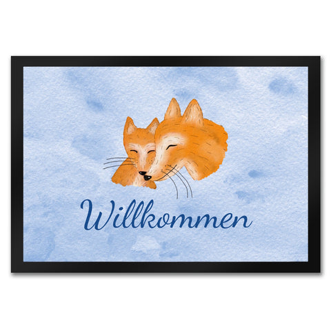 Fuchs mit Fuchsbaby Fußmatte mit Schriftzug - Willkommen