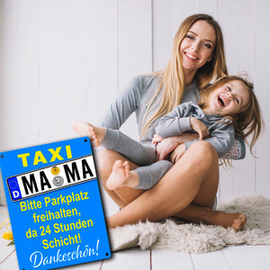 Taxi Mama Metallschild -Gelb zum Thema Mutter sein