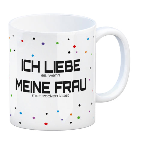 Ich liebe es, wenn meine Frau mich zocken lässt Kaffeebecher mit Pixelherz