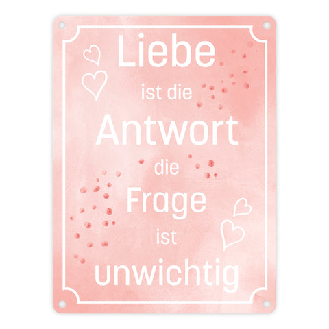 Metallschild mit schönem Spruch über die Liebe für das Wohnzimmer