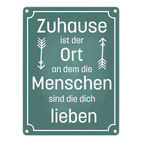 Metallschild mit schönem Spruch über das Zuhause für das Wohnzimmer