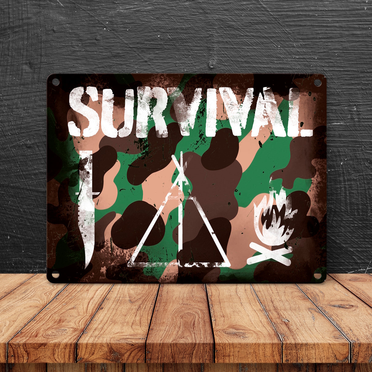 Survival Tarnmuster Metallschild im Used-Look