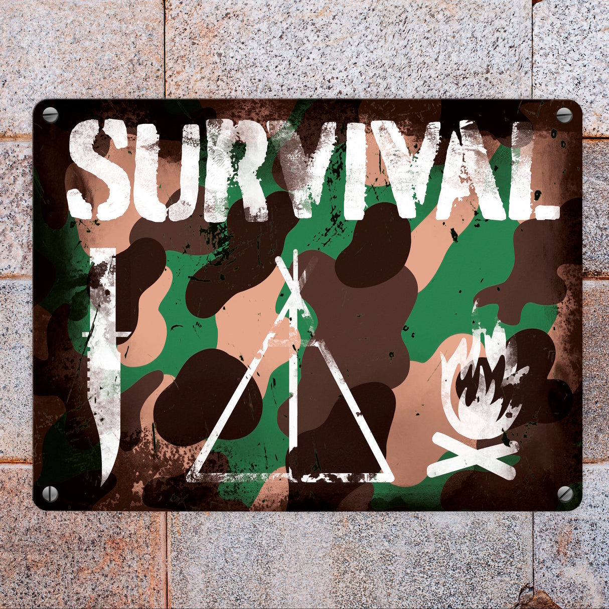 Survival Tarnmuster Metallschild im Used-Look