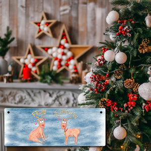 Frohe Weihnachten Metallschild mit Rentiere und blauem Hintergrund
