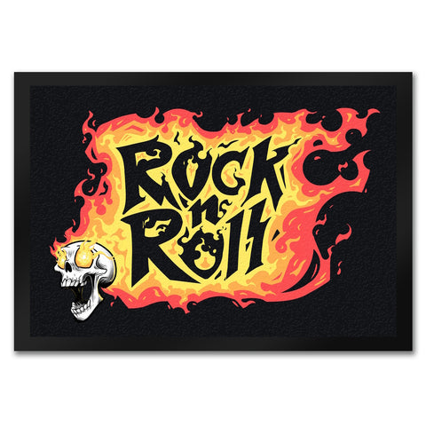 Rock n' Roll Fußmatte mit Flammen und Totenkopf