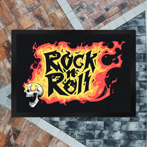 Rock n' Roll Fußmatte mit Flammen und Totenkopf