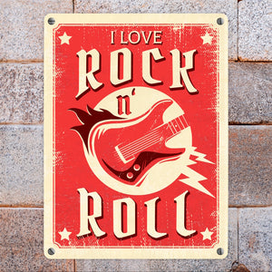 I Love Rock 'n' Roll Metallschild mit Gitarre