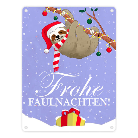 Frohe Faulnachten Metallschild mit süßem weihnachtlichem Faultier