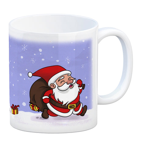 Frohe Weihnachten! Kaffeebecher mit lustigem Comic-Weihnachtsmann