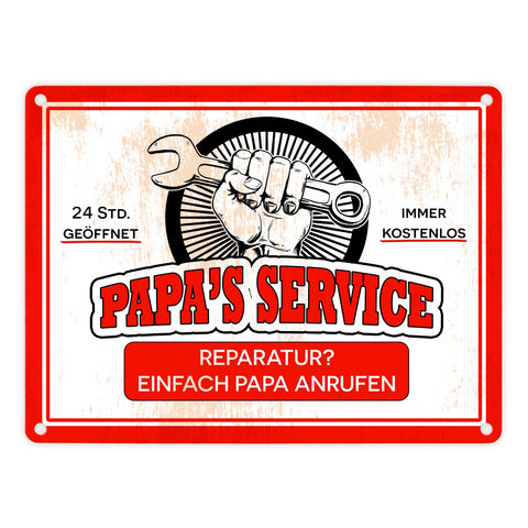 Papa's Service Metallschild mit Werkstattmotiv