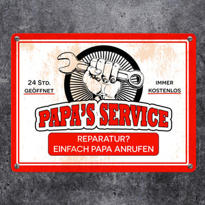 Papa's Service Metallschild mit Werkstattmotiv