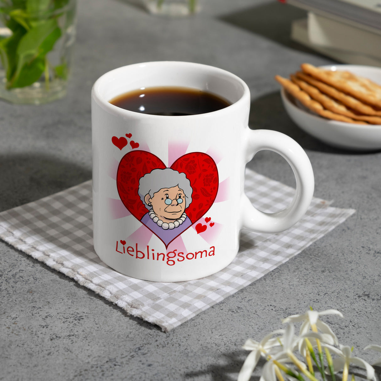 Lieblingsoma Kaffeebecher mit Oma im Herz