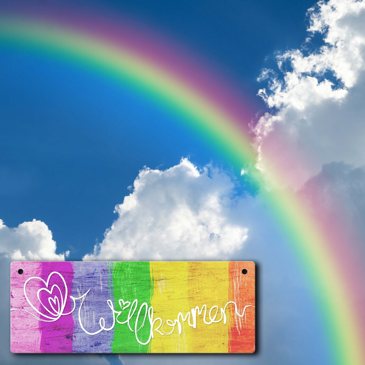Willkommen Regenbogen LGBTQ Metallschild