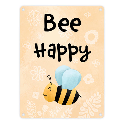 Bee Happy lustiges Metallschild mit glücklicher Biene