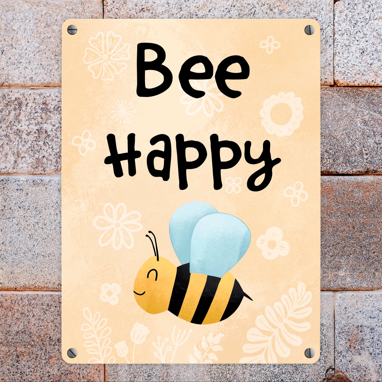 Bee Happy lustiges Metallschild mit glücklicher Biene