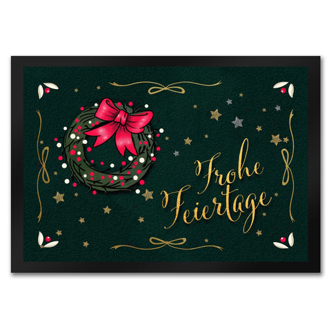 Frohe Feiertage Fußmatte mit weihnachtlichem Kranz