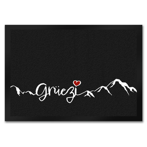 Fußmatte mit Grüezi-Schriftzug Herz und Bergen