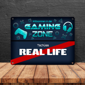 Willkommen in der Gaming Zone Tschüss Real Life Spaß Ortsschild