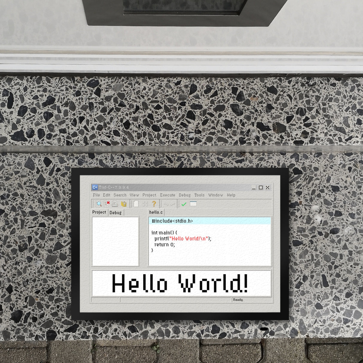 Hello World witzige Fußmatte für Programmierer mit Quellcode