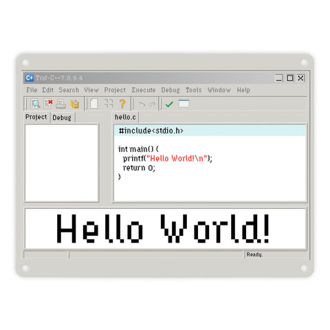 Hello World witziges Metallschild für Programmierer mit Quellcode