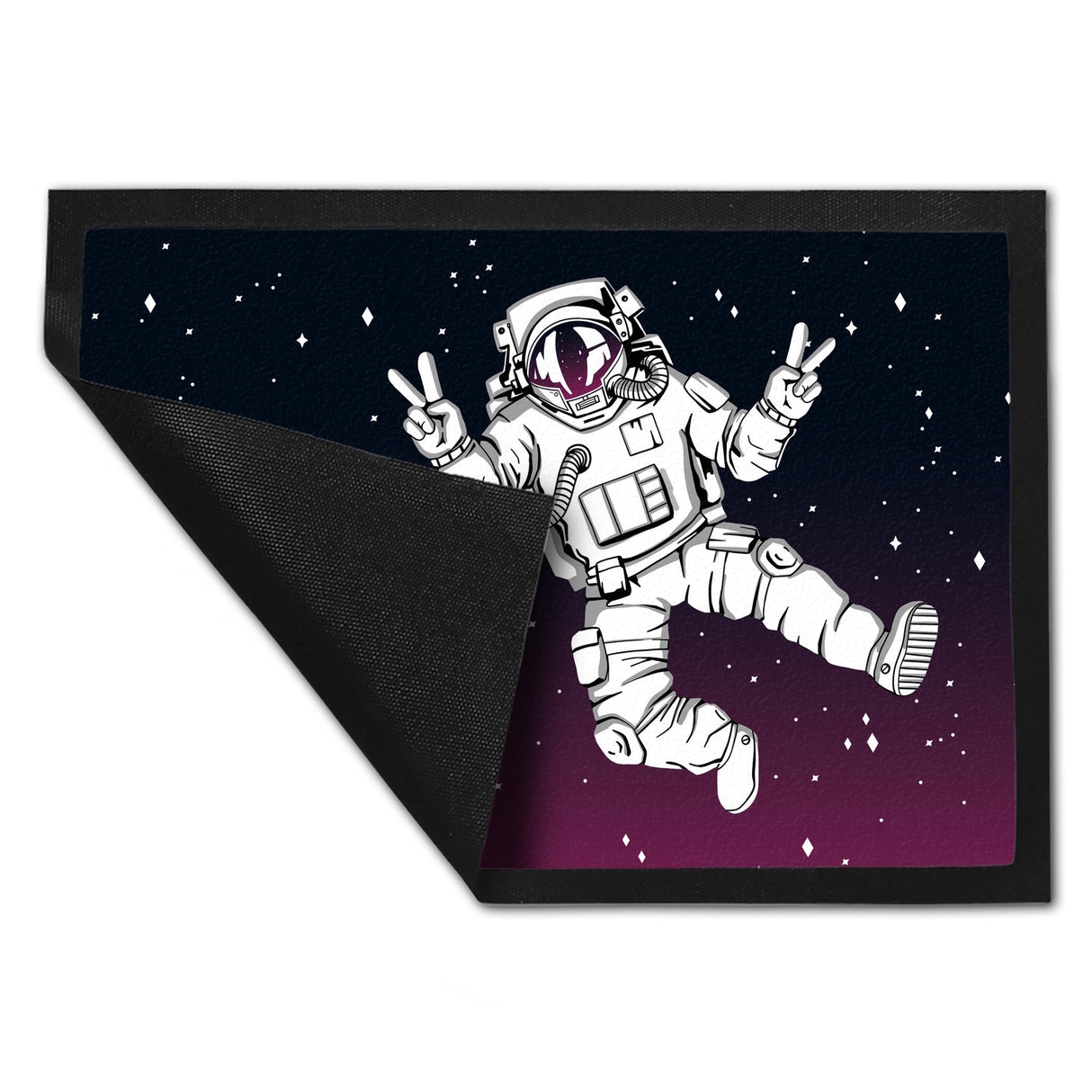Astronaut im Weltall mit Peace-Zeichen witzige Fußmatte