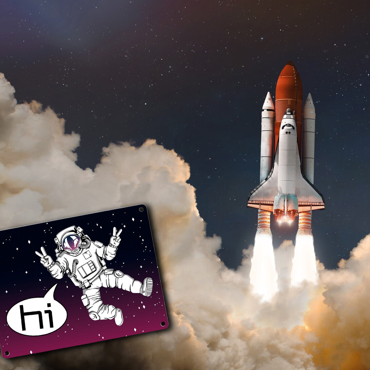 Astronaut im Weltall mit Peace-Zeichen witziges Metallschild