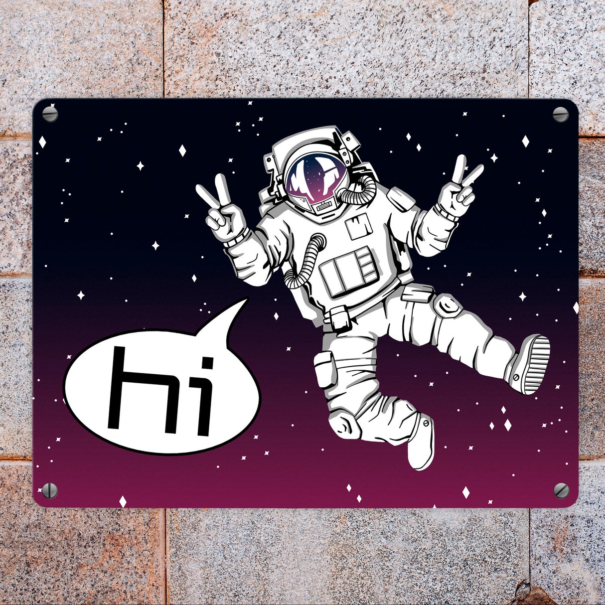 Astronaut im Weltall mit Peace-Zeichen witziges Metallschild