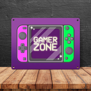 Gamer Zone Metallschild mit coolem Konsolen-Motiv in Neonfarben