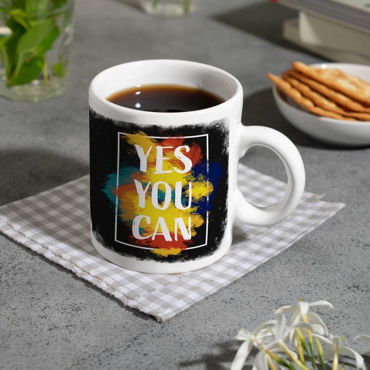 Yes you can Kaffeebecher mit buntem Motiv